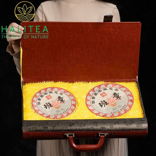 Set 2 Bánh Trà Phổ Nhĩ Chín Mảnh Hải Vân Nam Hộp Vali Quà Tặng Cao Cấp