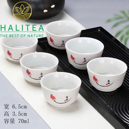 Set Bộ 06 Chén Trà Sứ Trắng Đức Hóa 60ml – Nhiều Hoa Văn (Tùy Chọn Mẫu)