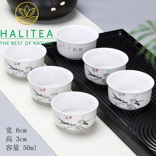 Set Bộ 06 Chén Trà Sứ Trắng Đức Hóa 60ml – Nhiều Hoa Văn (Tùy Chọn Mẫu)