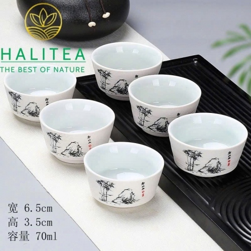 Set Bộ 06 Chén Trà Sứ Trắng Đức Hóa 60ml – Nhiều Hoa Văn (Tùy Chọn Mẫu)