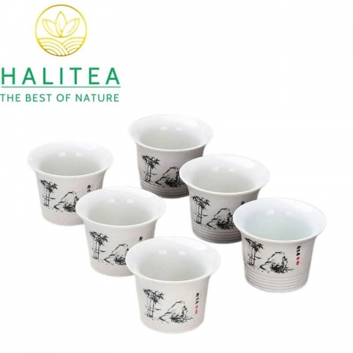 Set Bộ 06 Chén Trà Sứ Trắng Đức Hóa 60ml – Nhiều Hoa Văn (Tùy Chọn Mẫu)