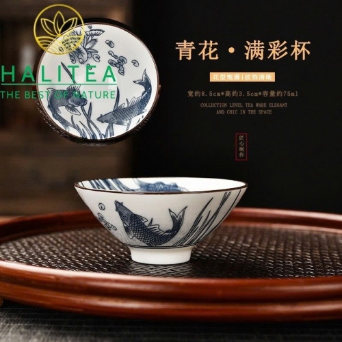 Set Bộ 10 Chén Trà Sứ Thanh Hoa 75ml - Hộp Quà Tặng