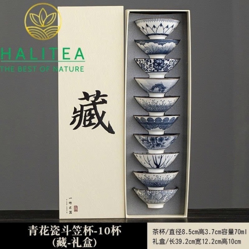 Set Bộ 10 Chén Trà Sứ Thanh Hoa 75ml - Hộp Quà Tặng