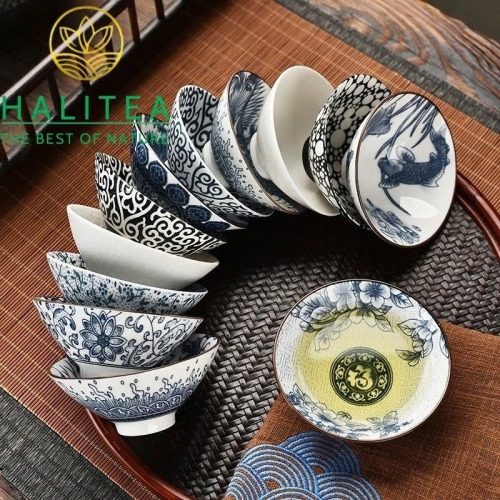 Set Bộ 10 Chén Trà Sứ Thanh Hoa 75ml - Hộp Quà Tặng