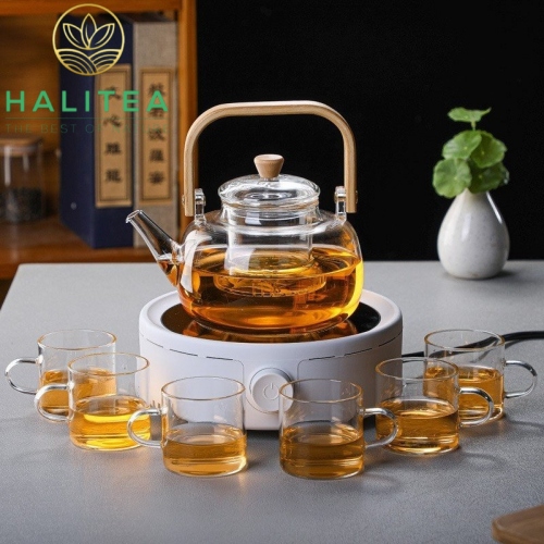Set Bộ Bếp Điện Ấm Thủy Tinh Quai Tre 900ml
