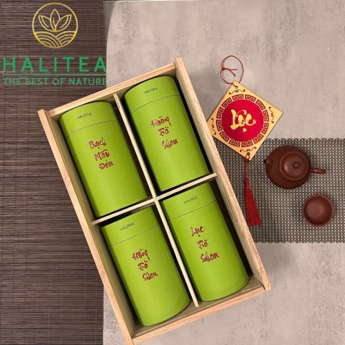 Set Quà Tặng XUÂN NHƯ Ý 04 Loại Trà Shan Tuyết Cổ Thụ Hộp Gỗ Cao Cấp