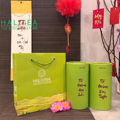 Set Quà Tặng - 10 Loại Trà Ô Long HALITEA Cao Cấp Lon Xanh 01Túi