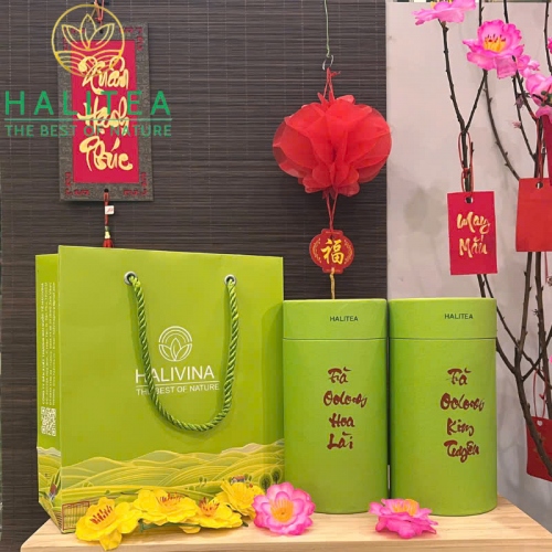 Set Quà Tặng - 10 Loại Trà Ô Long HALITEA Cao Cấp Lon Xanh 01Túi