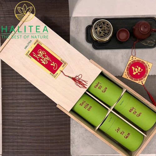Set Quà Tặng XUÂN NHƯ Ý 04 Loại Trà Shan Tuyết Cổ Thụ Hộp Gỗ Cao Cấp
