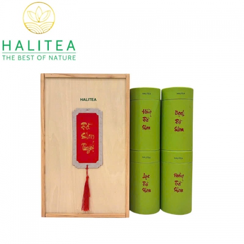 Set Quà Tặng Hộp Gỗ 10 Loại Trà Shan Tuyết Cổ Thụ HALITEA 01 Hộp/04 lon