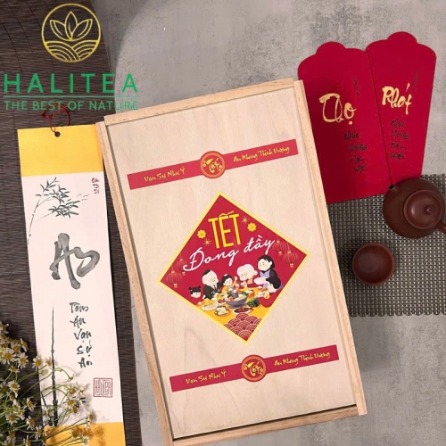 Set Quà Tặng TẾT ĐONG ĐẦY Quà Thuần Việt Hộp Gỗ Cao Cấp 2025