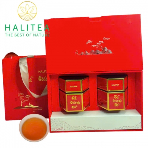 Set Quà Tặng - Trà Oolong Đỏ HALITEA Cao Cấp Hộp Thiếc 200gr