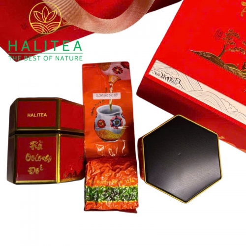 Set Quà Tặng - Trà Oolong Đỏ HALITEA Cao Cấp Hộp Thiếc 200gr