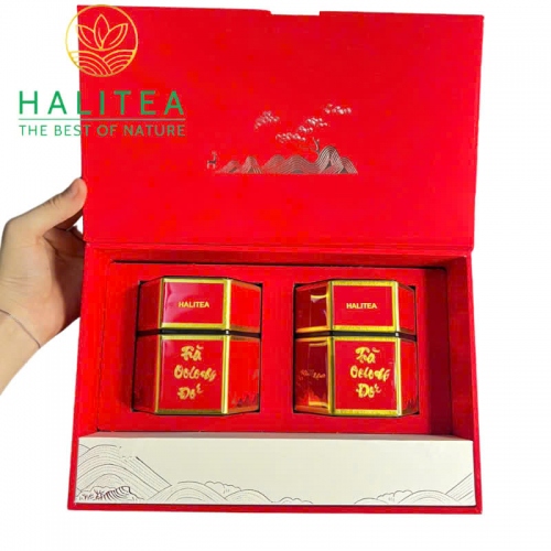 Set Quà Tặng - Trà Oolong Đỏ HALITEA Cao Cấp Hộp Thiếc 200gr
