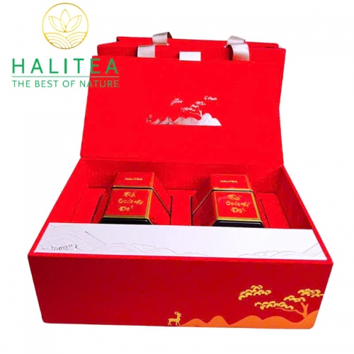 Set Quà Tặng - Trà Oolong Đỏ HALITEA Cao Cấp Hộp Thiếc 200gr