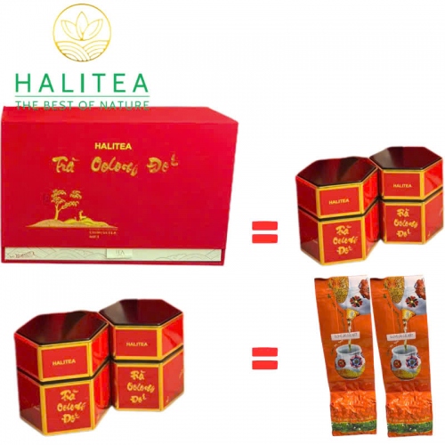 Set Quà Tặng - Trà Oolong Đỏ HALITEA Cao Cấp Hộp Thiếc 200gr