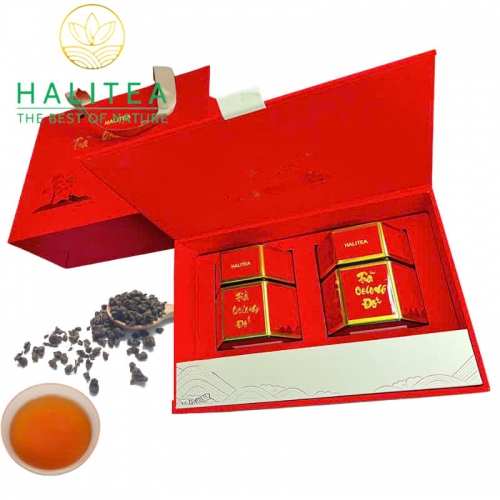 Set Quà Tặng - Trà Oolong Đỏ HALITEA Cao Cấp Hộp Thiếc 200gr