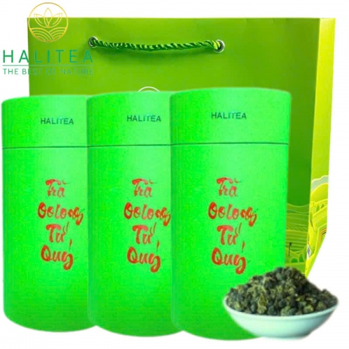 Set Quà Tặng - Trà Oolong Tứ Quý HALITEA Lon Xanh 1Túi /2lon /200gr