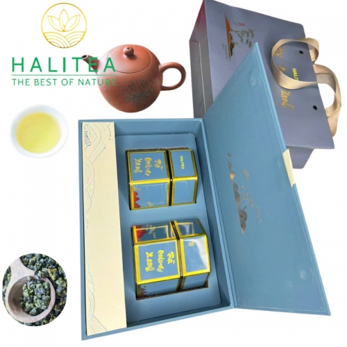Set Quà Tặng - Trà Oolong Xanh HALITEA Cao Cấp Hộp Thiếc 200gr