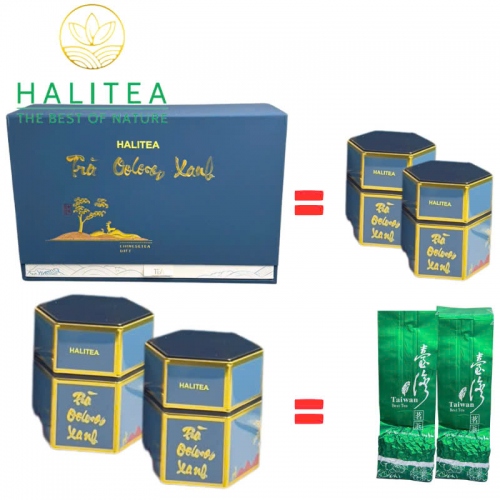 Set Quà Tặng - Trà Oolong Xanh HALITEA Cao Cấp Hộp Thiếc 200gr