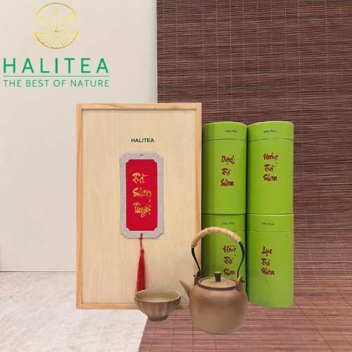 Set Quà Tặng Trà Shan Tuyết Cổ Thụ Hộp Gỗ Cao Cấp