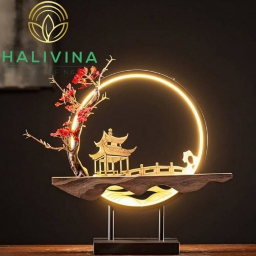 Thác Khói Trầm Hương Đèn Led Tròn Hoa Mận Đỏ