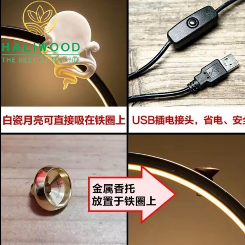 Thác Khói Trầm Hương Đèn Led Tròn Sen Hồng Bàn Tay Phật