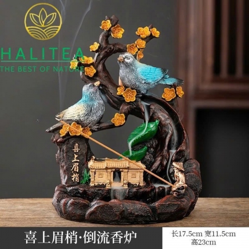 Thác Khói Xông Trầm Đôi Chim Hỷ Tước Hoa Mai - 23×11.5×17.5 cm