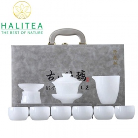 Bộ Ấm Chén Bạch Ngọc Cao Cấp 10 Món - Hộp Quà Tặng Vali Sang...