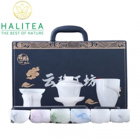 Bộ Ấm Chén Ngọc Hộp Quà Tặng Vali Xanh 10 Món Cao Cấp