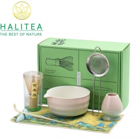 Bộ Trà Đạo Matcha Nhật Bản - 7 Món (Hộp Xanh, Có Vòi)