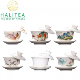 Chén Khải Sứ Nắp Nghiêng - 10 Loại Hoa Văn Cảnh Thiên Nhiên 180ml