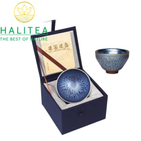 Chén Thiên Mục Du Trích Đen Bạc Cao Cấp Hộp Quà Tặng 120ml