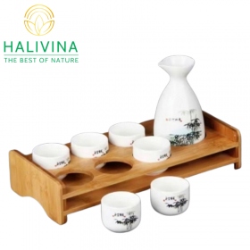 Combo Bộ Bình Rượu Sứ + Khay Gỗ Sang Trọng