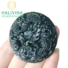 Mặt Dây Chuyền Rồng Ngọc Bích Đá Serpentine Tự Nhiên 48mm
