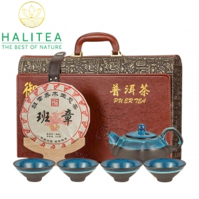 Set Bánh Trà Phổ Nhĩ Chín Vân Nam + Bộ Ấm Chén Thiên Mục Hộp...