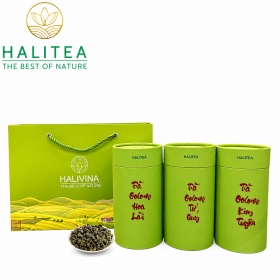 Set Quà Tặng - 10 Loại Trà Ô Long HALITEA Cao Cấp Lon Xanh 01 Túi