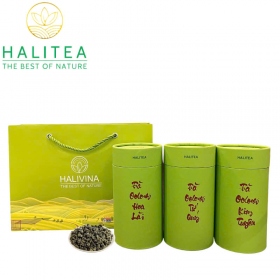 Set Quà Tặng - 10 Loại Trà Ô Long HALITEA Cao Cấp Lon Xanh 01 Túi