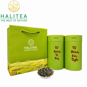 Set Quà Tặng - 10 Loại Trà Ô Long HALITEA Cao Cấp Lon Xanh 01Túi