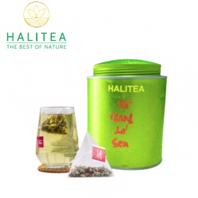 Trà Chanh Lá Sen HALITEA Túi Tam Giác Hộp Thiếc 250g/ hộp/ 50 gói