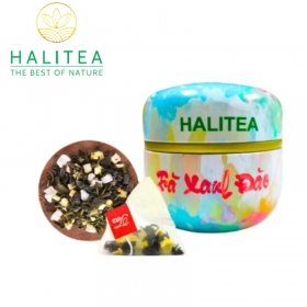Trà Xanh Đào HALITEA Túi Tam Giác Hộp Thiếc 35gr/ hộp/10 túi