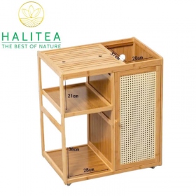 Tủ Pha Trà Di Động Bằng Tre Bánh Xe Lăn KT: 69X60X40cm