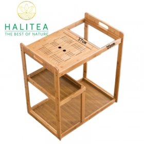 Tủ Pha Trà Di Động Bằng Tre Bánh Xe Lăn KT: 73X64X41cm