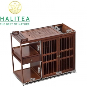 Tủ Pha Trà Di Động Gỗ Óc Chó 88x60x40cm – Bàn Trà Có Bánh Xe...
