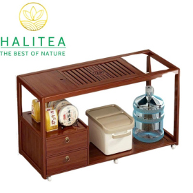 Tủ Pha Trà Di Động Gỗ Óc Chó 97x66x40cm – Bàn Trà Có Bánh Xe...