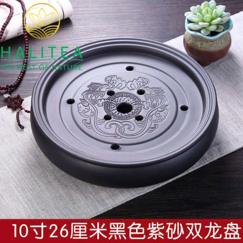 Thuyền Trà Tử Sa Tròn Song Long Cao Cấp – Khay Trà Mini Để Ấm Chén