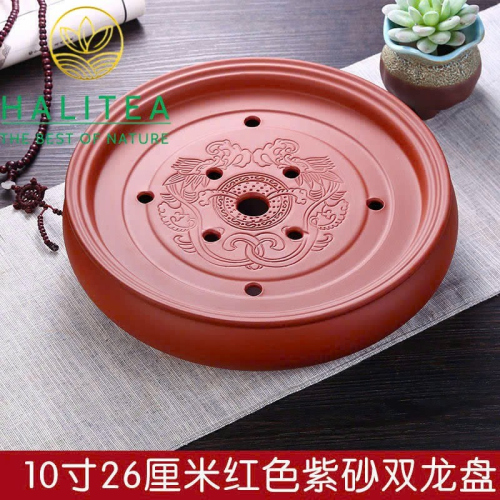 Thuyền Trà Tử Sa Tròn Song Long Cao Cấp – Khay Trà Mini Để Ấm Chén