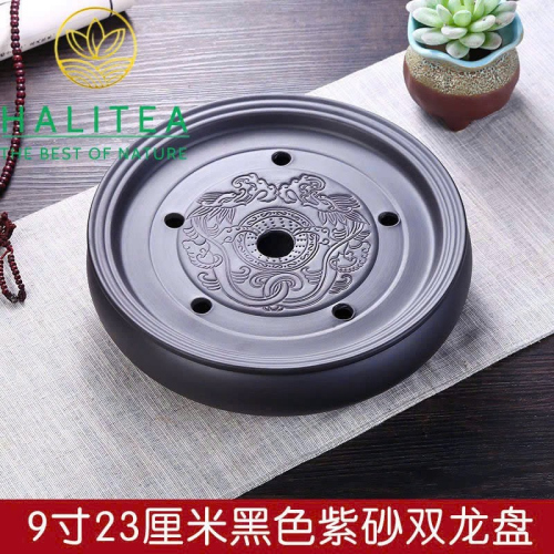 Thuyền Trà Tử Sa Tròn Song Long Cao Cấp – Khay Trà Mini Để Ấm Chén