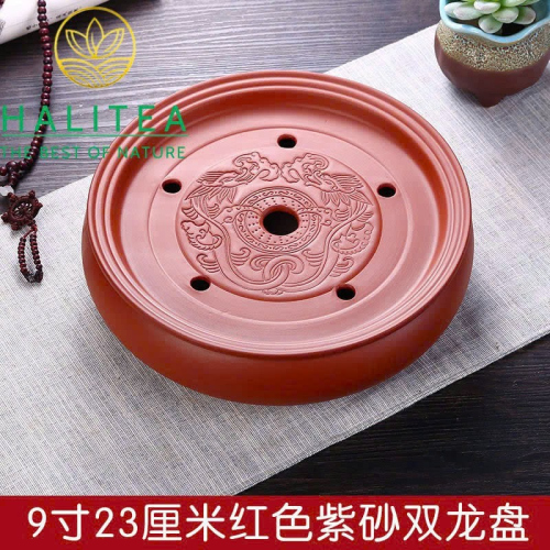 Thuyền Trà Tử Sa Tròn Song Long Cao Cấp – Khay Trà Mini Để Ấm Chén