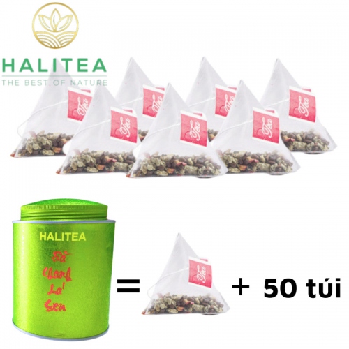 Trà Chanh Lá Sen HALITEA Túi Tam Giác Hộp Thiếc 250g/ hộp/ 50 gói